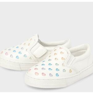 The Children’s Place White Slip-On Shoes with Pastel Heart Cutouts. Size 10